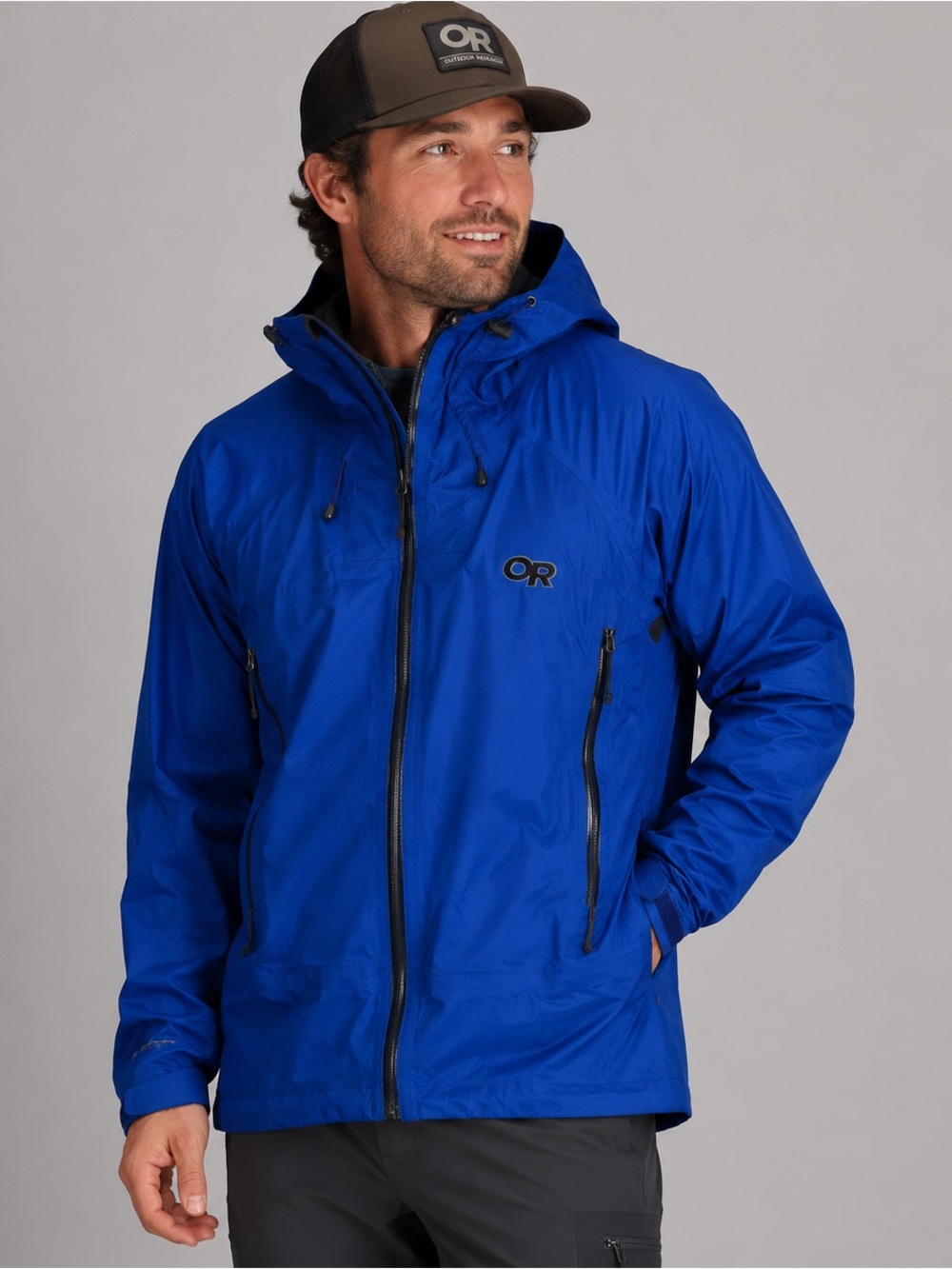 Outdoor Research Men’s Hooded Rain Jacket 
Blue Men’s size small